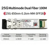 25G SFP28 850nm 0.1km MMF DDM Optical Transceiver Module