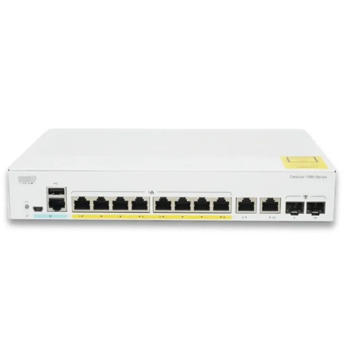Ca-tal-ys-t 1200 serial switch  8x 10/100/1000 PoE+ ports  67W power budget 2x Gigabit copper/SFP   Rack-mountable C1200-8P-E-2G-boxintelecom