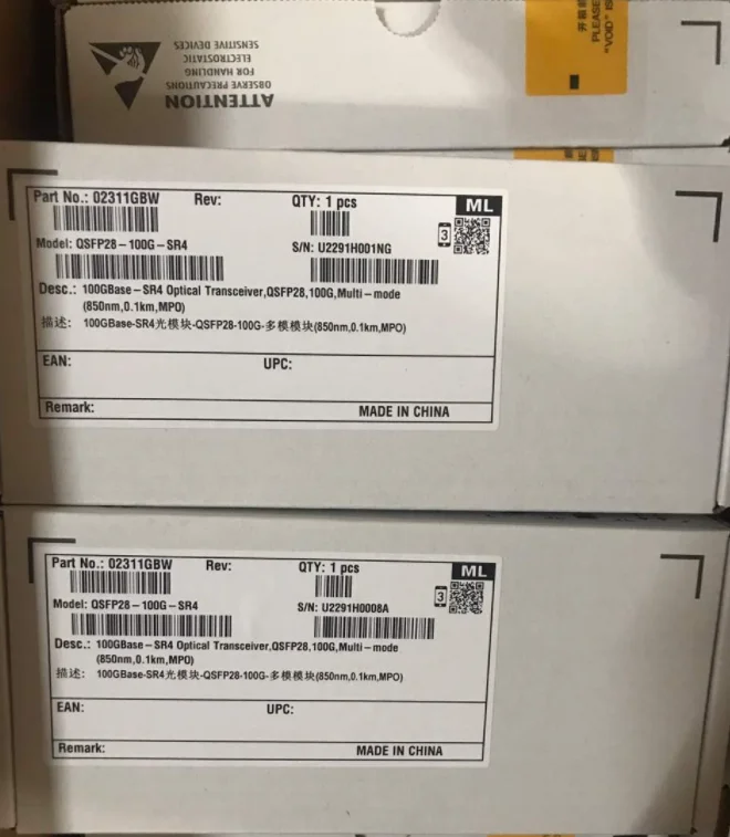 QSFP28-100G-SR4 Optical Module 850nm-0.1km Multimode MPO Interface 02311GBW Original Package-boxintelecom
