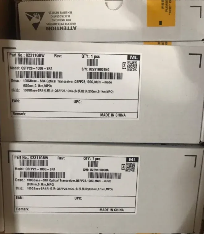 QSFP28-100G-SR4 Optical Module 850nm-0.1km Multimode MPO Interface 02311GBW Original Package-boxintelecom