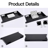 LGX 19\" Loaded Patch Panel Rack Mount Enclosure 1U Fiber Optic Box 2pcs Splice Trays 48 F