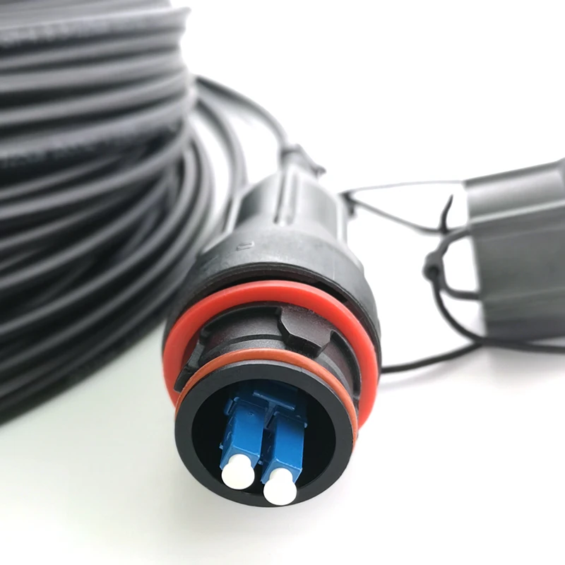 LSZH LSFH 4.8mm 9/125um Black Jacket Armed Outdoor Duplex SM Optical Fiber Cable with IP Fullax LC UPC Connector
