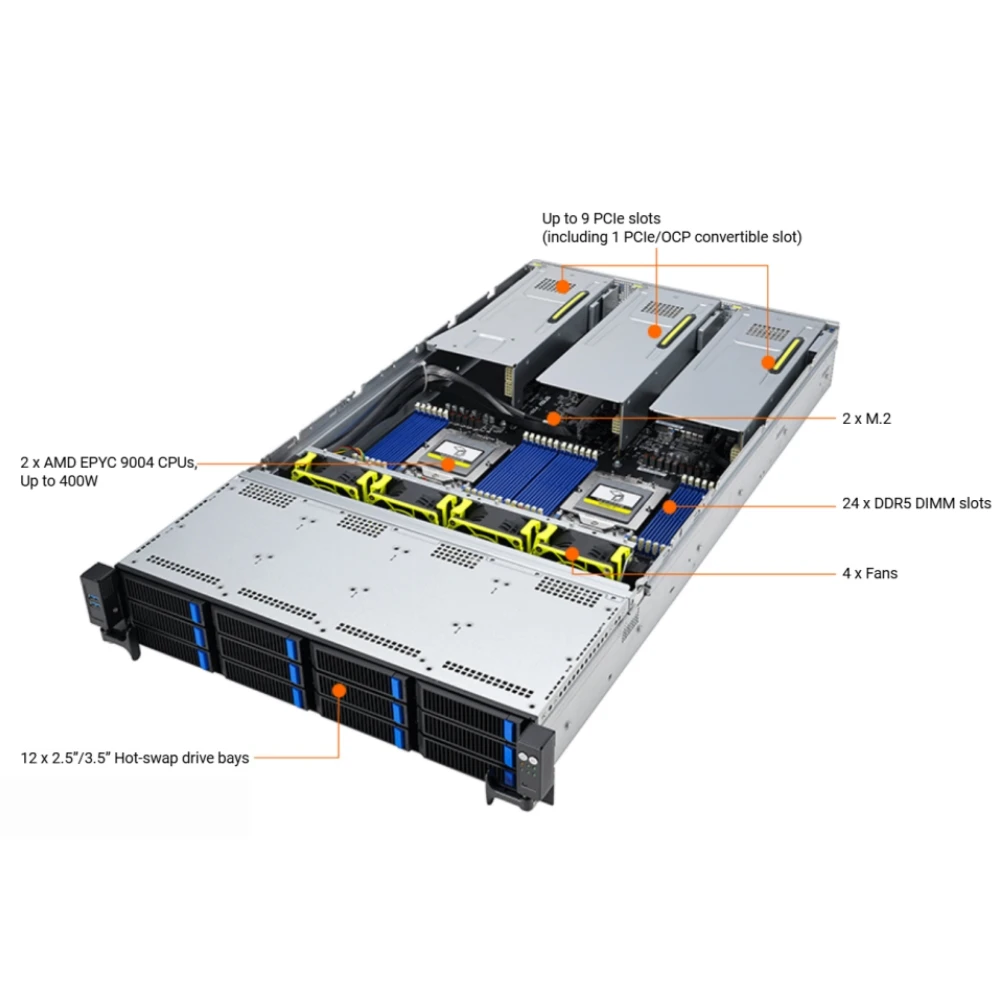 Wholesale a U S RS720A-E12-RS12 2U Rack Server with AMD EPYC Dual-processor Support up to 24 DIMM Slots 4