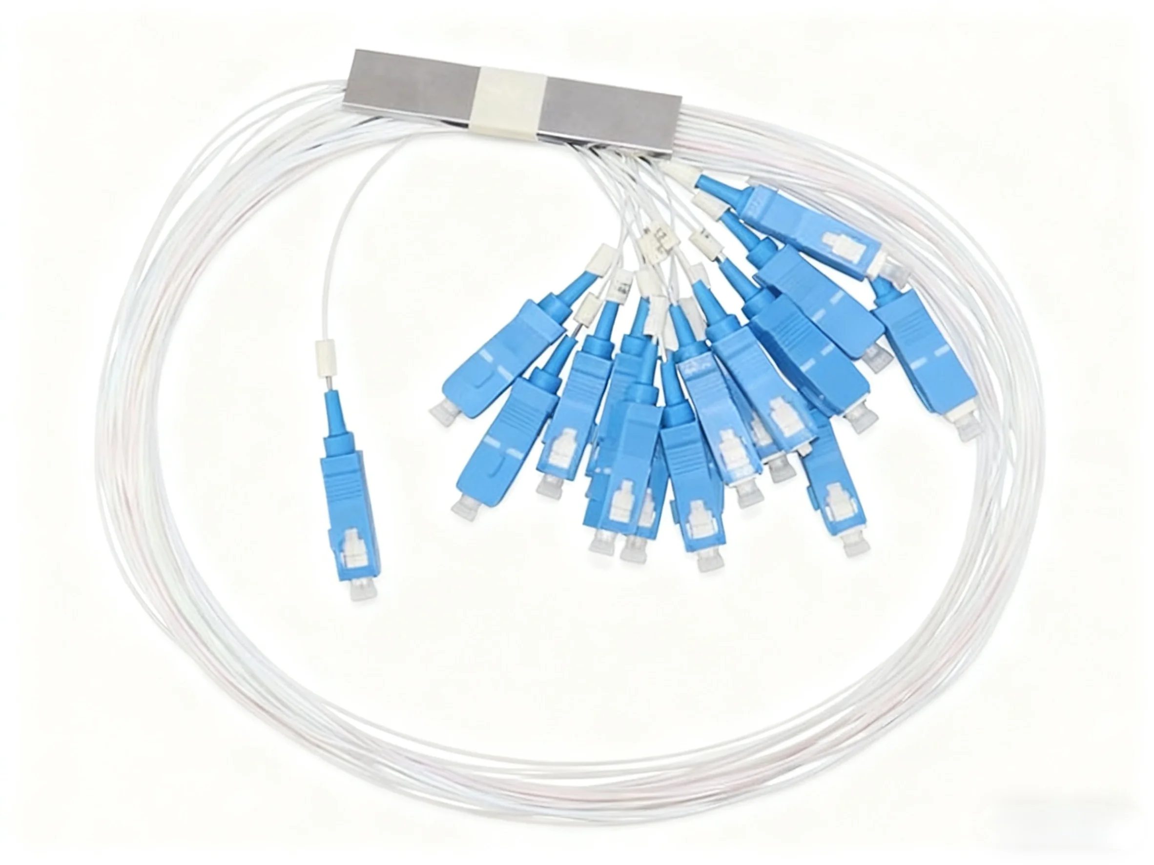 PLC 1x16 Mini Steel Tube Fiber Optic Splitter SC/UPC 0.9mm Singlemode Telecom-Grade