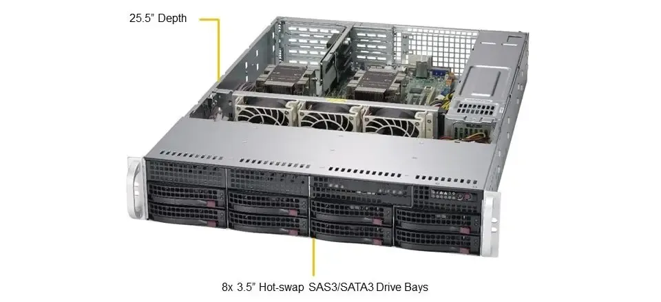 Super Micro 2U 825TQC-R740LPB Server Case2U Rack 12Gbps 8Bay Dual Power