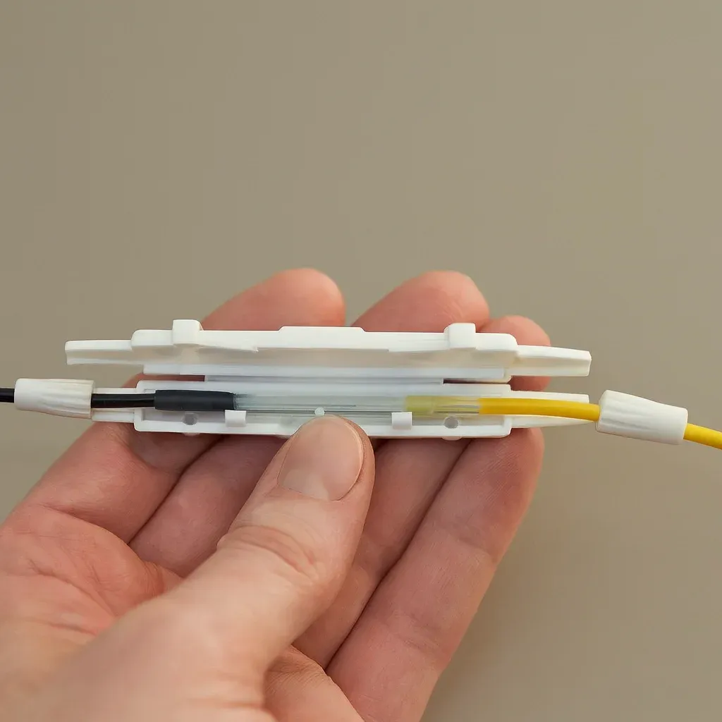 FTTH Inline Fiber Splice Protection Box ABS Snap-on 1-Core Joint Protector for Drop Cable/