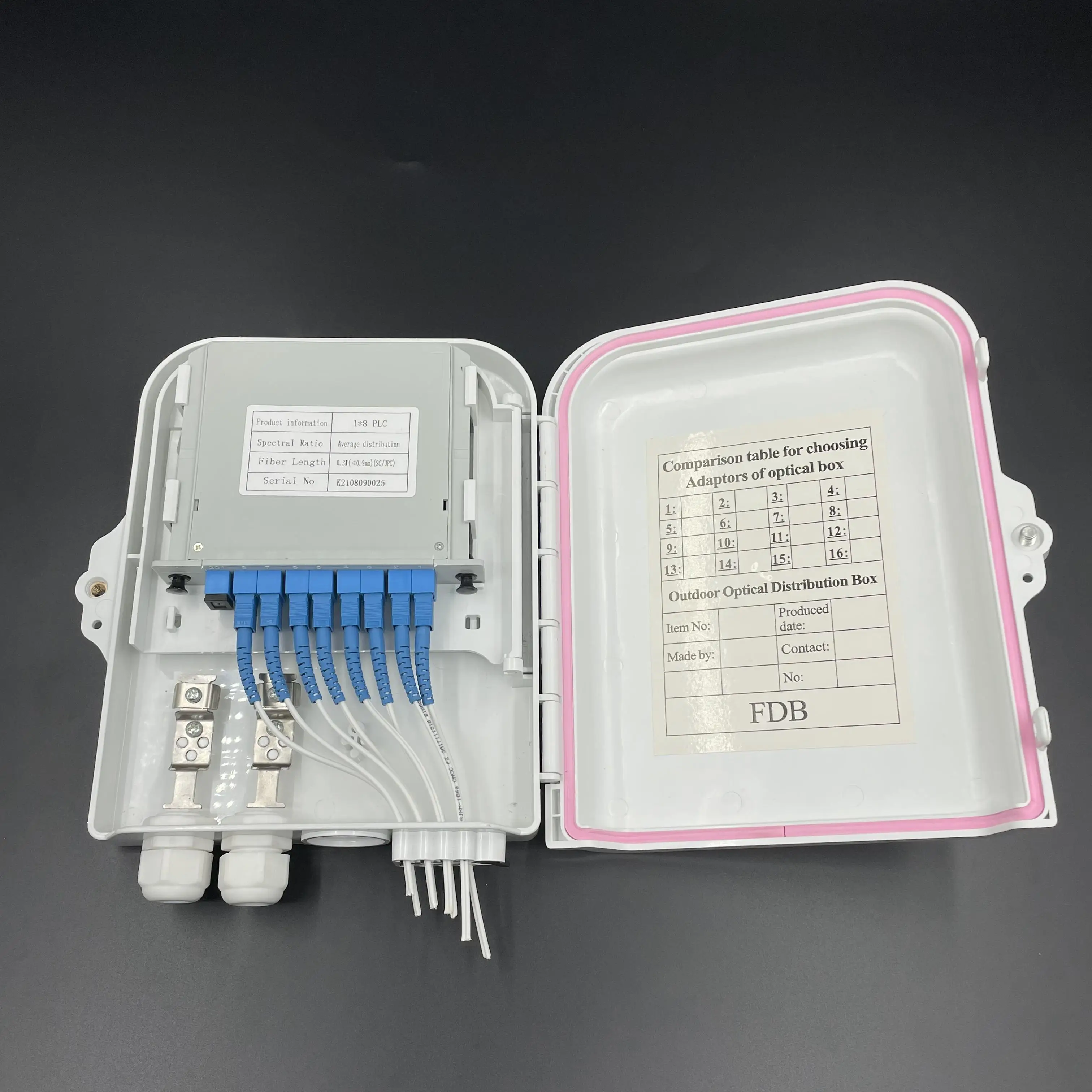 NAP ODP FTB 8 Core 1:8 Plc Pigtails Black White Uncut Cable Fiber Acess Terminal Splitter 