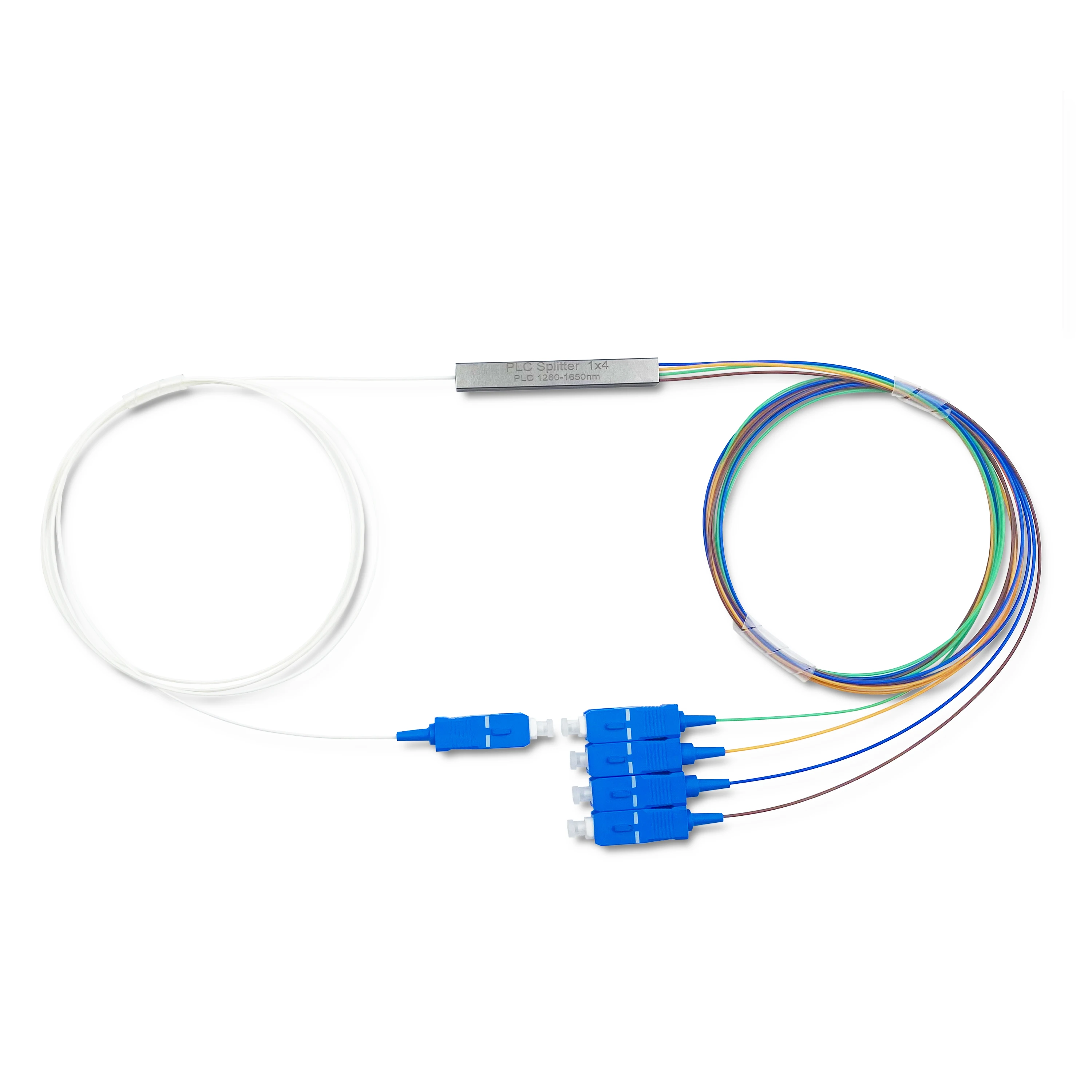 Mini Type FTTH 1*4 Fiber PLC Splitter Low Insertion Loss SC/UPC 1M 1.5M 2M  Module Type PL