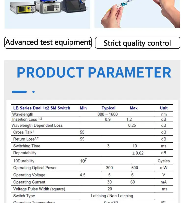 ZG TECH Dual 1x2 Singlemode Fiber Optic Switch 2x4 8 Ports 1310/1550nm Mechanical LC/SC/FC/ST Connectors FTTx Use 2 Years