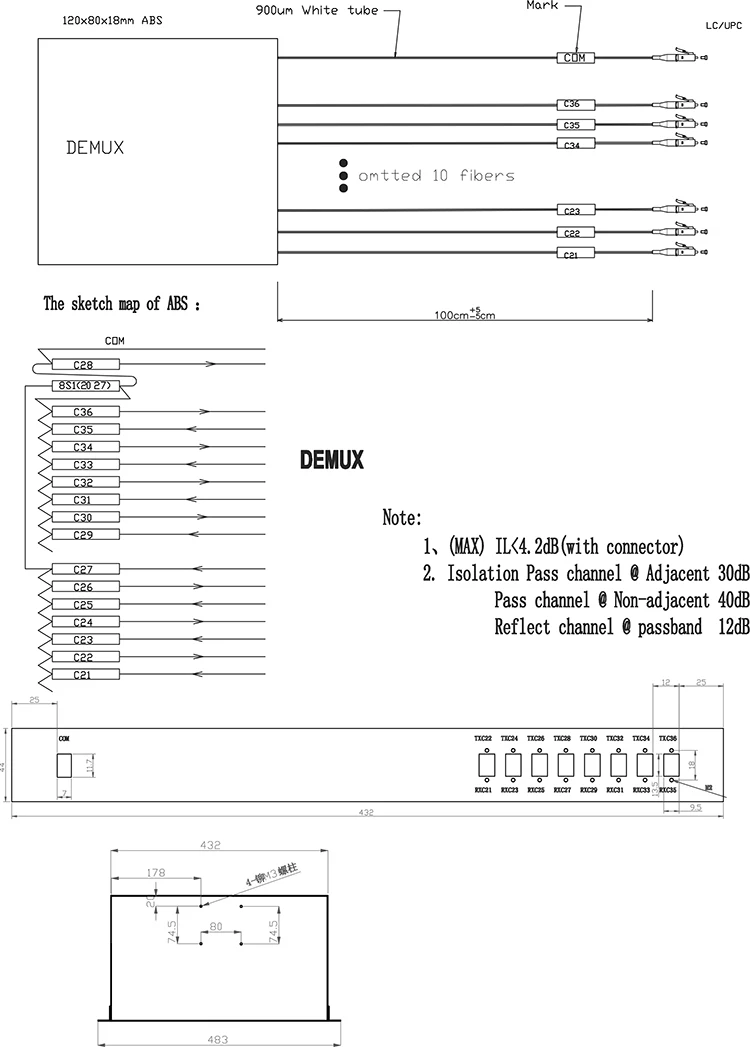 5G Fiber Optic Passive Equipment Rack Mount 100ghz MUX DEMUX 1270nm 1610nm 16 Channel DWDM with  Fiber Adapter Connectors