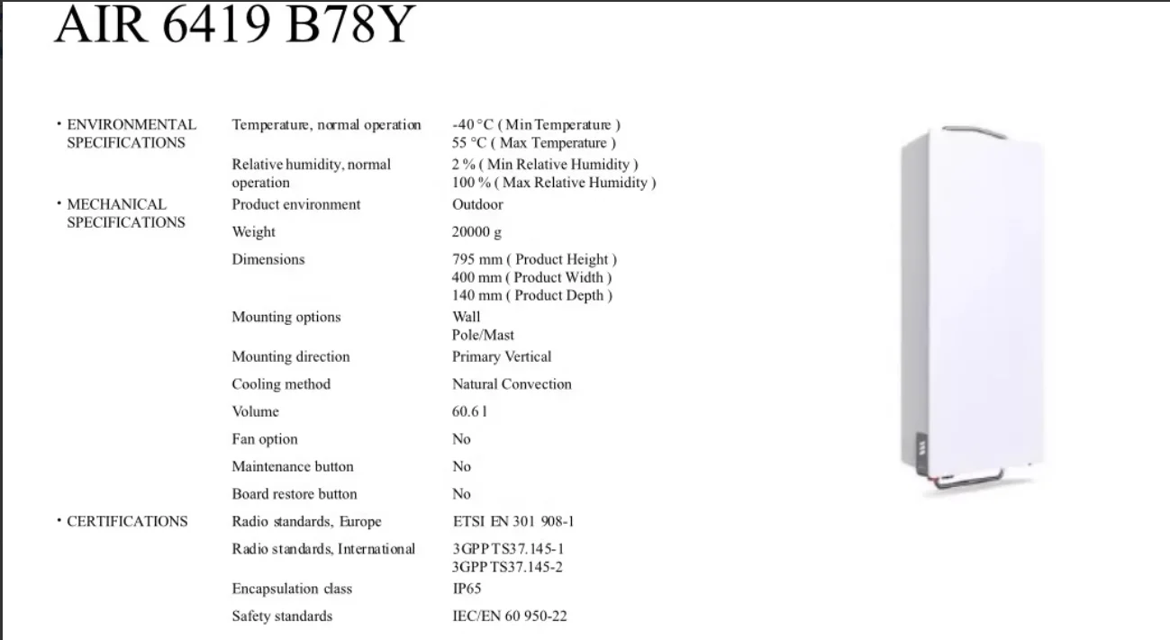 ER Wireless Base Station RRU AIR 6418 B78Y AIR 6419 B41 AIR 6419 B78K AIR 6419 B78Y Second-hand 12-Month Warranty 100%-boxintelecom