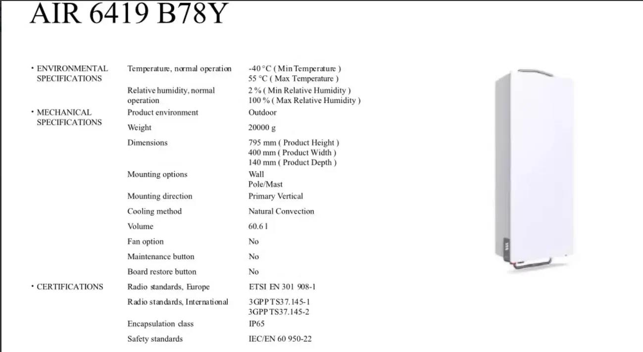 ER Wireless Base Station RRU AIR 6418 B78Y AIR 6419 B41 AIR 6419 B78K AIR 6419 B78Y Second-hand 12-Month Warranty 100%-boxintelecom