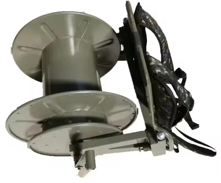 All Metal FTTA Fiber Optic Cable Reel with Shoulder Strap Double-Layer Spool Rocker Arm & 