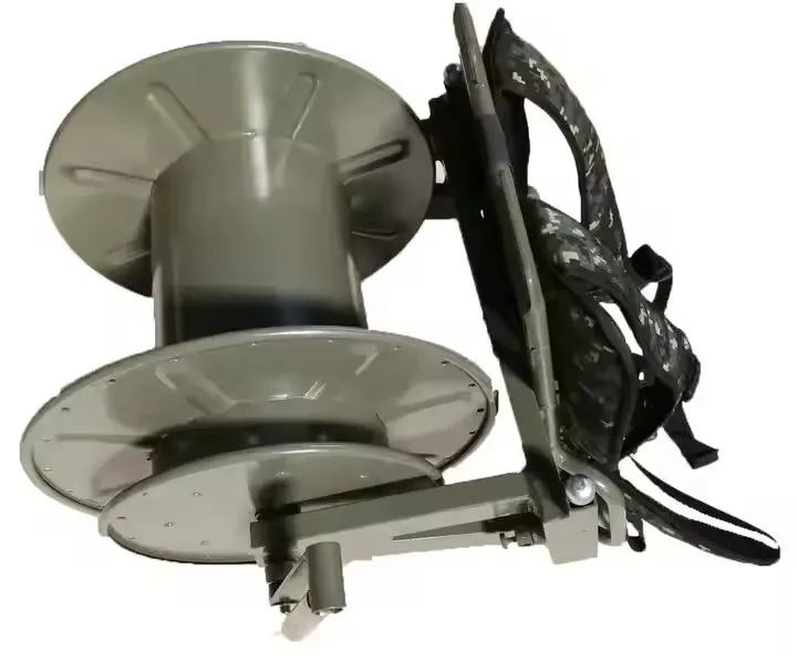 All Metal FTTA Fiber Optic Cable Reel with Shoulder Strap Double-Layer Spool Rocker Arm & 