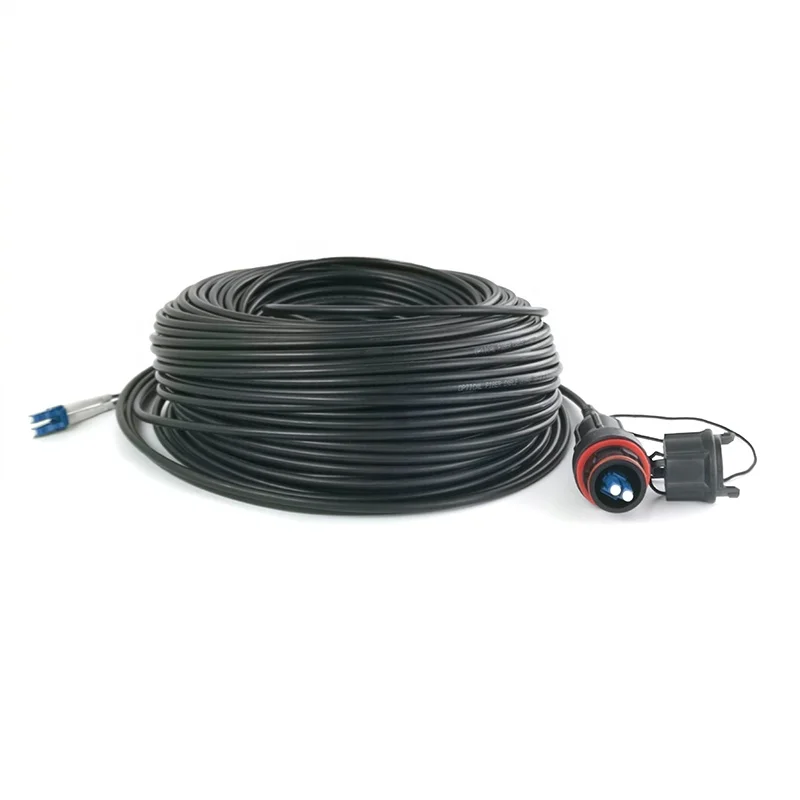 Black 2 Core SM 4.8mm Diameter 9/125um G657A2 LSZH Fiber Optical Armed Outdoor Cable with IP67 Fullax Duplex LC/UPC Connector-boxintelecom
