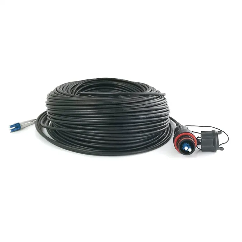 Black 2 Core SM 4.8mm Diameter 9/125um G657A2 LSZH Fiber Optical Armed Outdoor Cable with IP67 Fullax Duplex LC/UPC Connector-boxintelecom