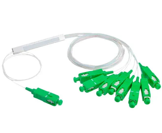 PLC 1x8 Mini Steel Tube Fiber Optic Splitter SC/APC 0.9mm Singlemode Pigtail Type