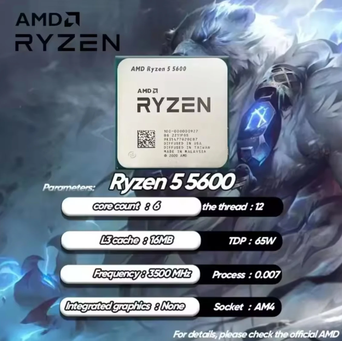 High Speed A-M-D R'yzen 5 5600 R5 5600x 3.5 GHz 12-Thread CPU Processor Factory Wholesale Price