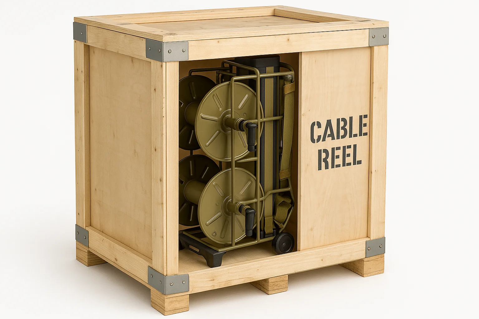 All Metal FTTA Fiber Optic Cable Reel with Shoulder Strap Double-Layer Spool Rocker Arm & 