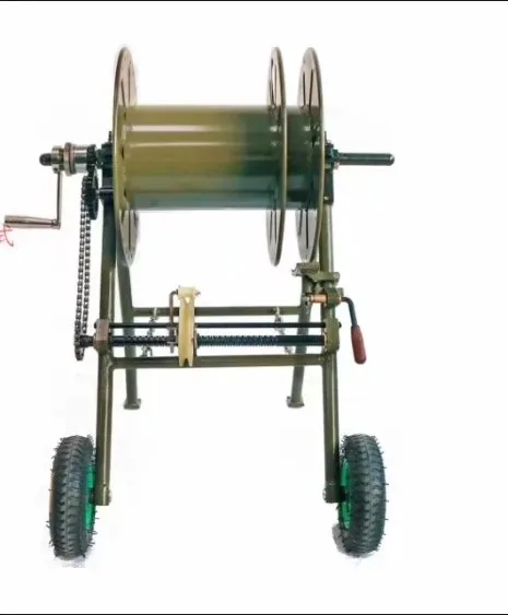 Portable Tactical Fiber Optic Cable Reel with Fixed Wheel Stand  Metal Foldable for FTTA D