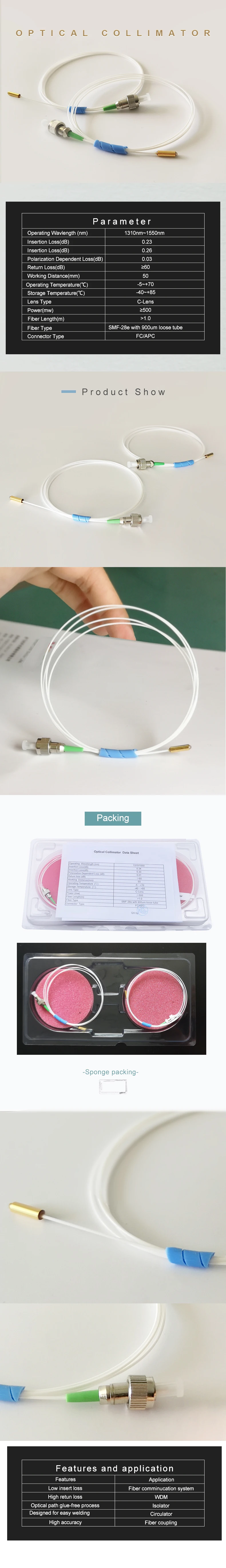 SM 1310/1550nm C-Lens Fiber Optic Collimator Gold-plated with 900um Loose Tube FC/APC ZG Tech