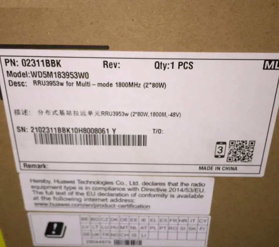 RRU3953 02311BBK 2T4R B8 900MHz 160W Telecom Parts Radio Remote Unit