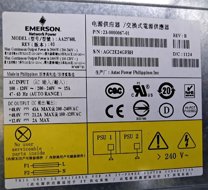 Emerson Communication Power Supply AA25760L for Base Stations Wireless Coverage High Quality 12-Month Warranty 100% Original-boxintelecom
