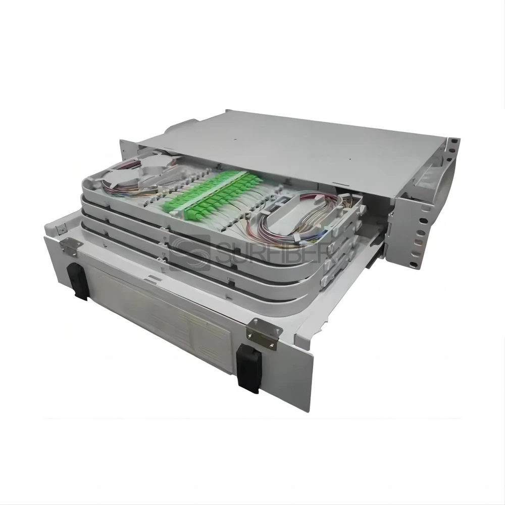 FTTH ODF 1U Fiber Optic Distribution Frame Patch Panel 19 21 Inch for Support 8 Splice Tra