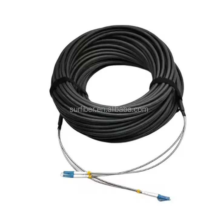 Waterproof  4 Fiber LC LC Armored Fiber Optic  Cable 7.0mm 2 Core Armoured Breakout Outdoo