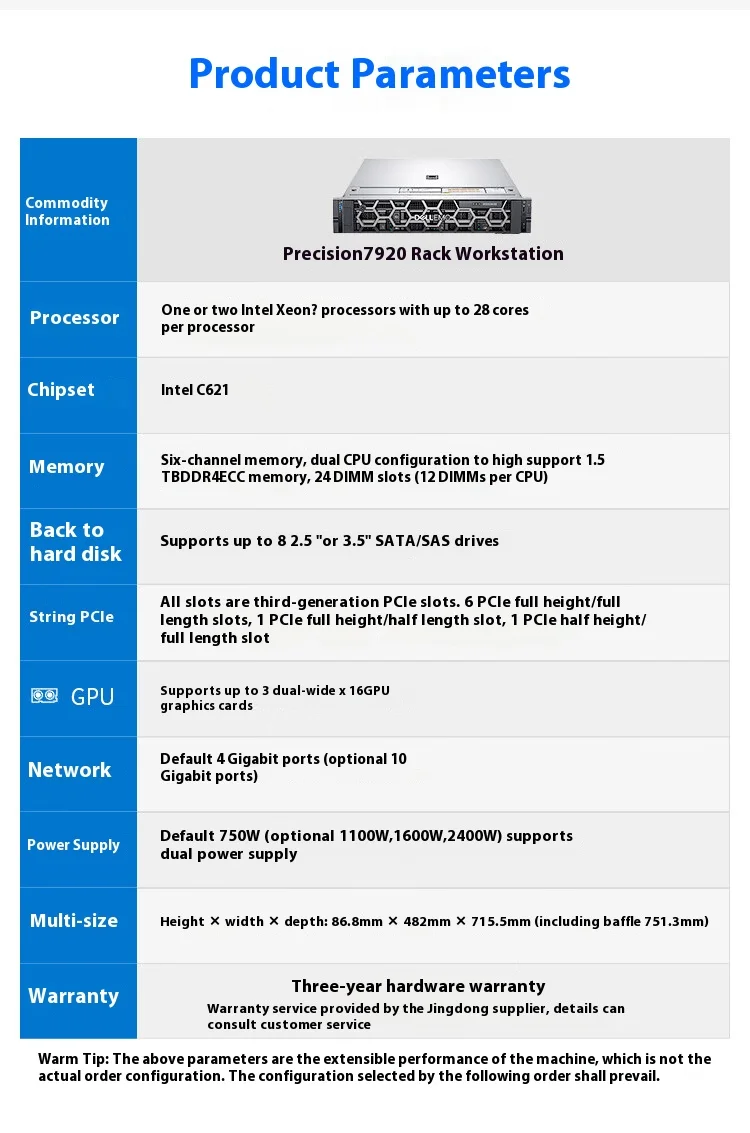 Top Quality DeII Precision R7920 Rack Wortation R7920 Pc Server 5218r 128g 960gssd 8tsata Rtx4090-24g