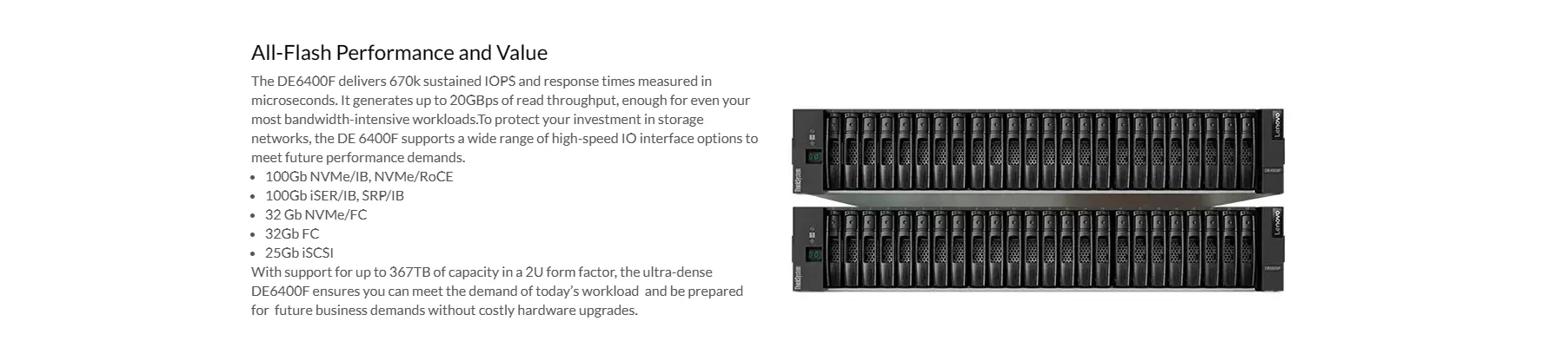 DE6400F All-Flash Array Powerful Performance, Reliability, and Efficiency FC SAN\iSCSI Lenovo ThinkSystem Storage 3