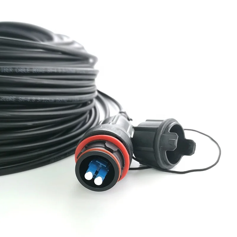 Black FTTX 2 Fiber Count Singlemode PE LSZH Jacket Armed Outdoor Fiber Optic Cable with Waterproof Fullax DX LC Connector-boxintelecom