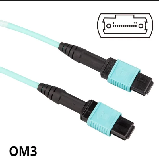 12F MPO(F)-MPO(F)-OM3-10M-3.0-Type B, 12-Core MPO Female to Female OM3 Multimode Fiber Patch Cord-boxintelecom