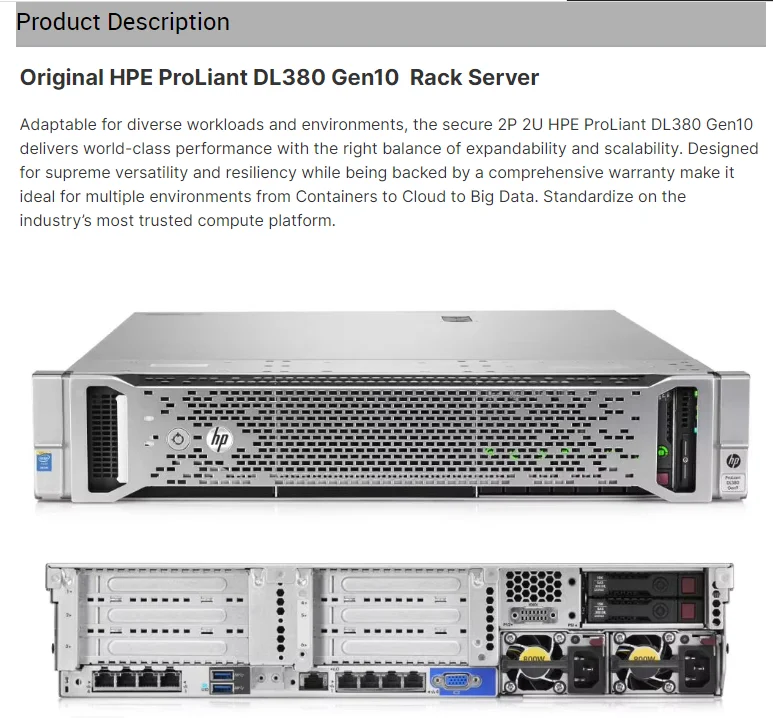Best Selling HPE ProLiant DL380 Original New Proliant Dl380 Gen10