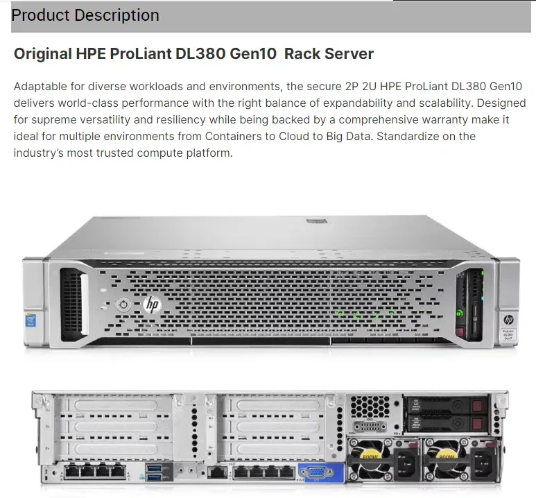 Original New DL380 Gen10 3204 Cpu 32g Ddr4 Memory P408i-a Raid 1.2tb for Hpe DL 380 Server