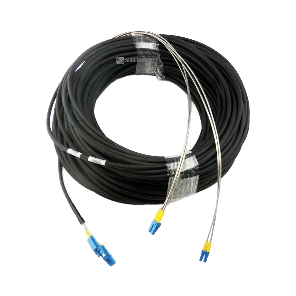 Waterproof  4 Fiber LC LC Armored Fiber Optic  Cable 7.0mm 2 Core Armoured Breakout Outdoo