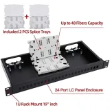 LGX 19\" Loaded Patch Panel Rack Mount Enclosure 1U Fiber Optic Box 2pcs Splice Trays 48 F