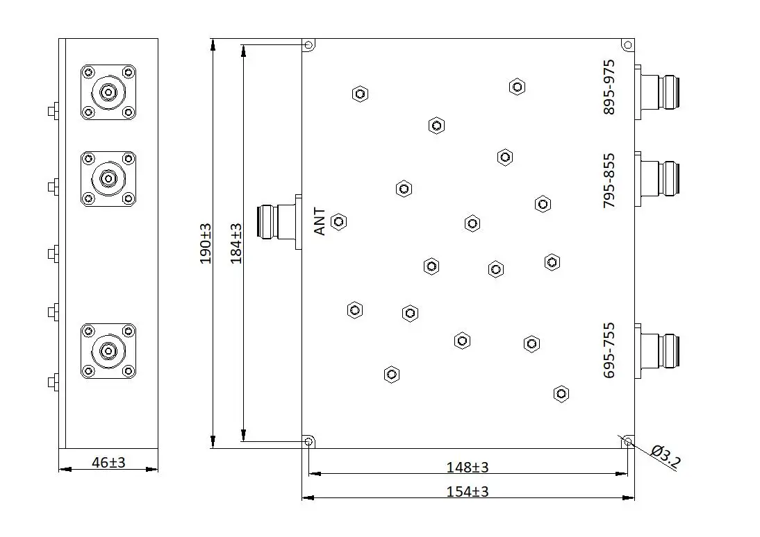 boxin Triplexer 695-755MHz 795-855MHz 895-975MHz Multiplexers  with NF  100W for DAS IBS