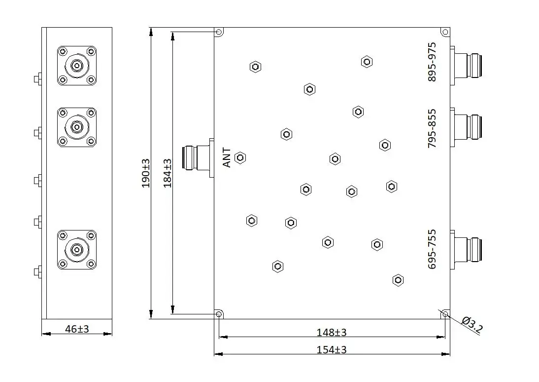 boxin Triplexer 695-755MHz 795-855MHz 895-975MHz Multiplexers  with NF  100W for DAS IBS