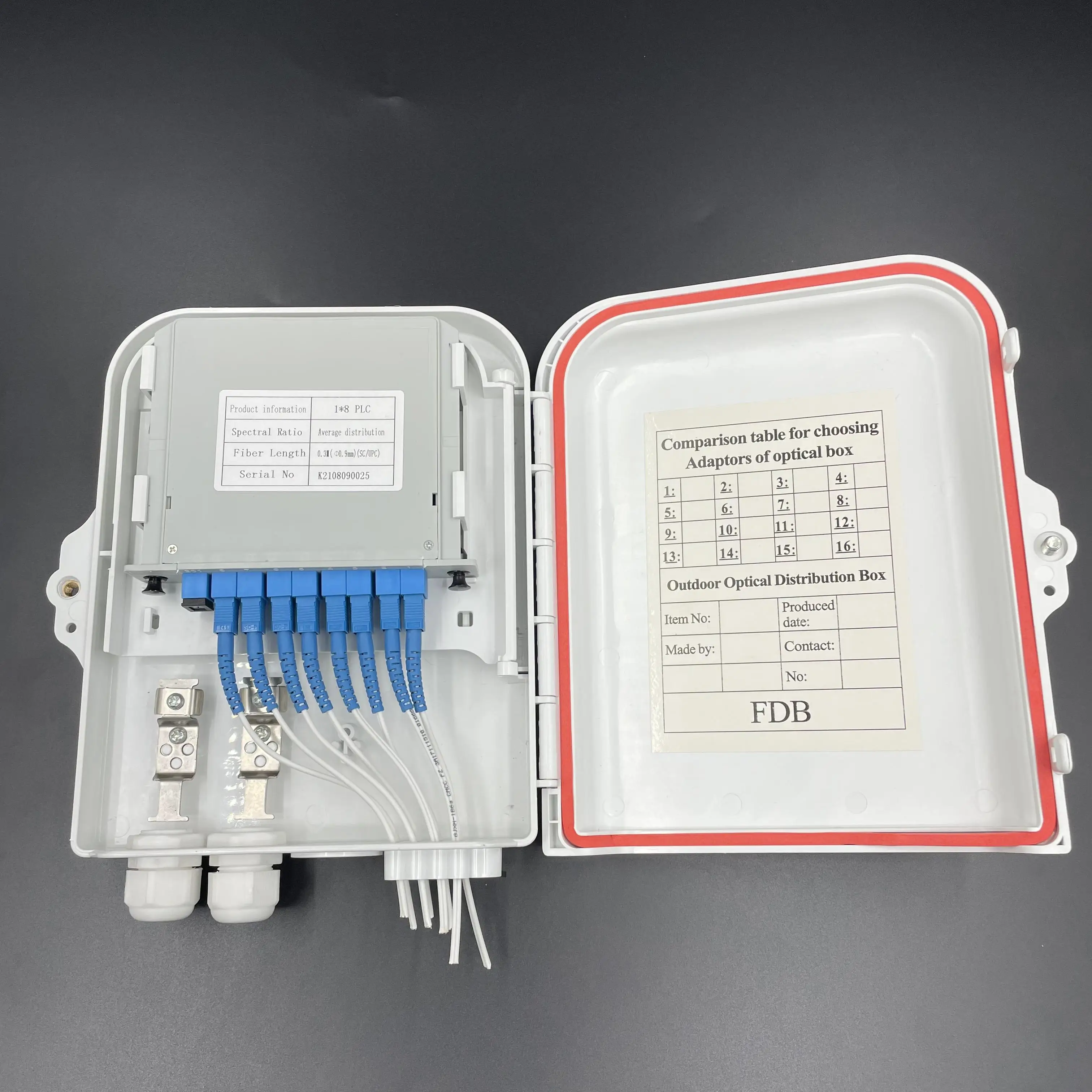 NAP ODP FTB 8 Core 1:8 Plc Pigtails Black White Uncut Cable Fiber Acess Terminal Splitter 