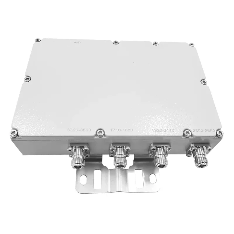 LOW PIM 200W 1710-1880/1920-2170/2500-2690/3300-3800Mhz Four Band RF Quad Combiner with NF