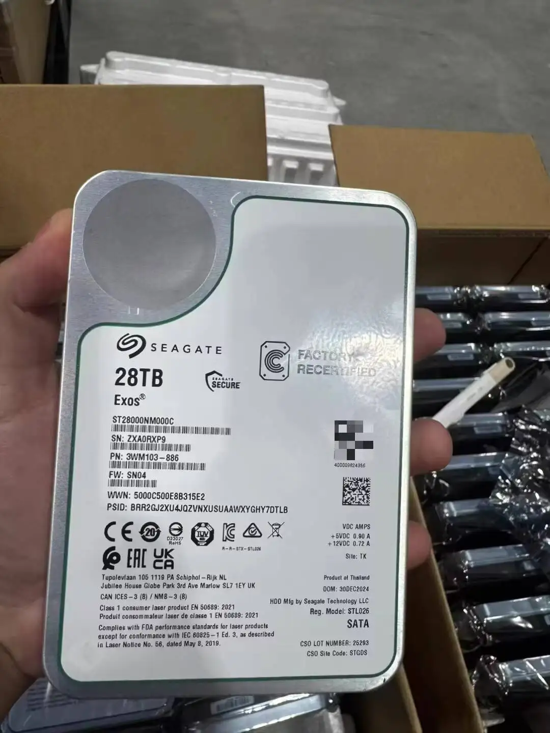 Recertified Hard Drive Exos ST28000NM000C 28TB 7.2K RPM SATA 6Gb/s 512e CMR 3.5in Server Enterprise Datacenter 0