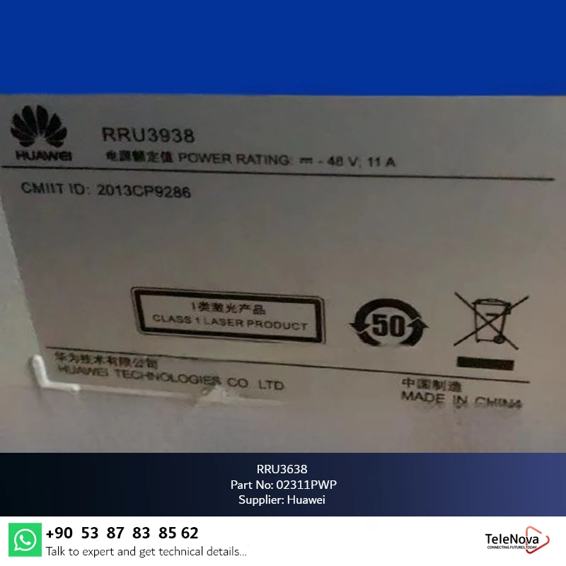 RRU3638 02311PWP Radio Remote Unit 2T2R Telecom Parts