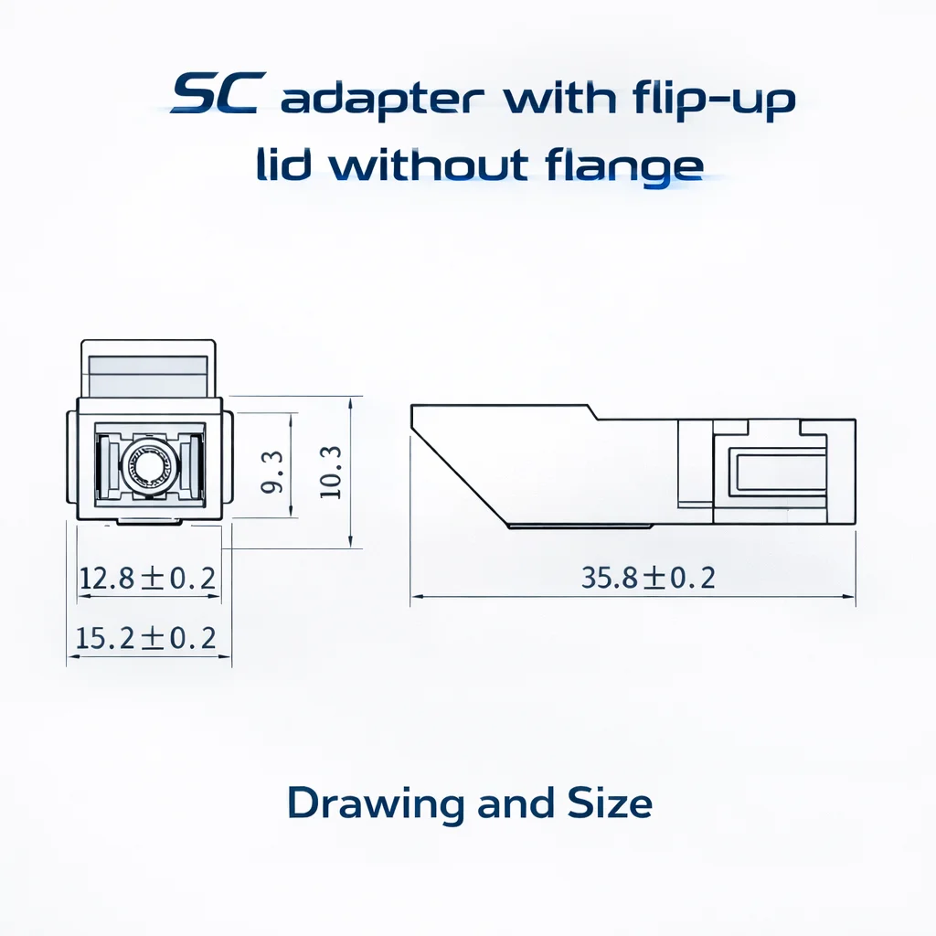SC Fiber Optic Adapter with Flip-up Lid, No Flange, Single Mode SC Connector, Fiber Optic 