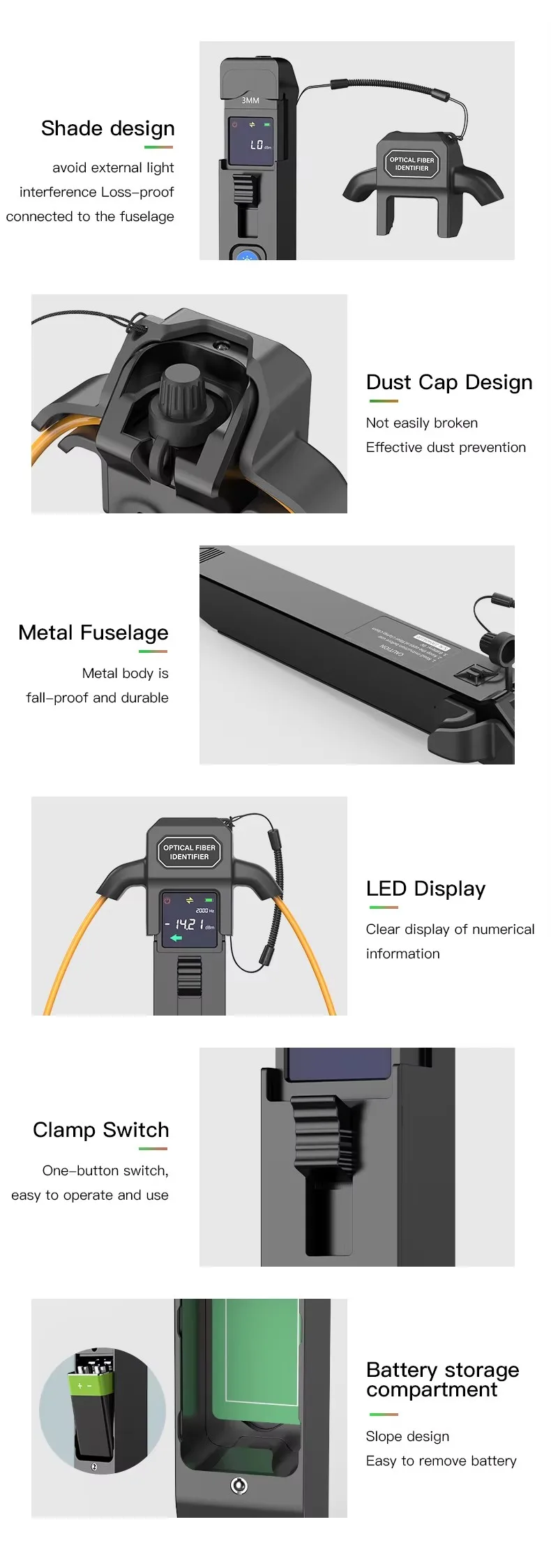 KFl-35 Metal Material Optical Fiber signal Identifier Live Fiber Identifier Detector Fiber Traffic Tester