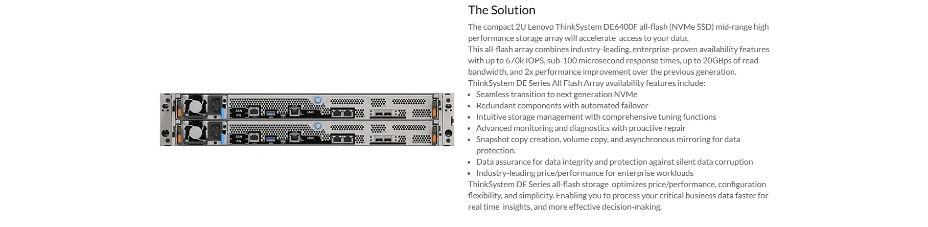 DE6400F All-Flash Array Powerful Performance, Reliability, and Efficiency FC SAN\iSCSI Lenovo ThinkSystem Storage 2