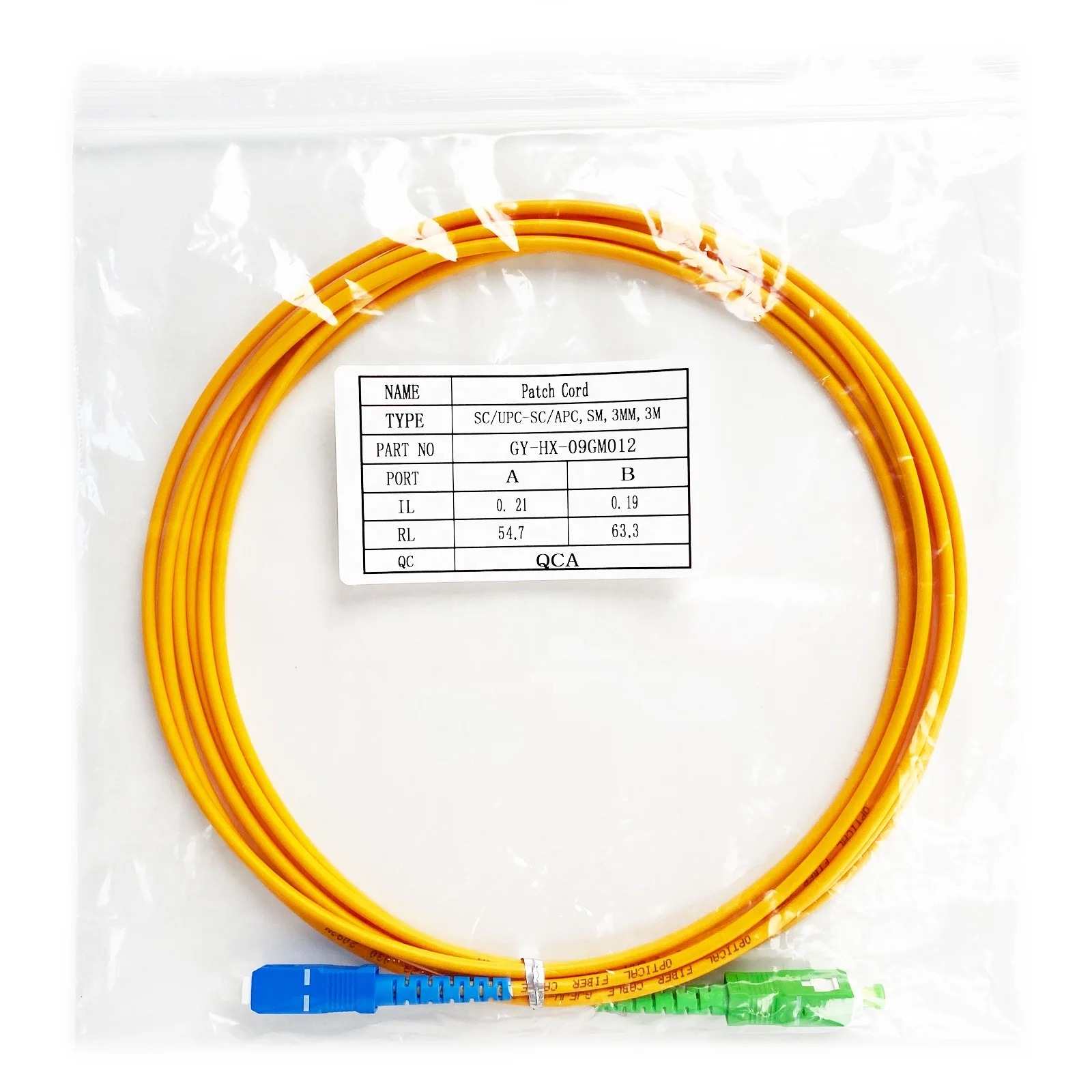 QD APT Fiber Optic Patch Cord Single Mode Simplex  SC/UPC-SC/APC 3.0MM G652D  Cable-boxintelecom