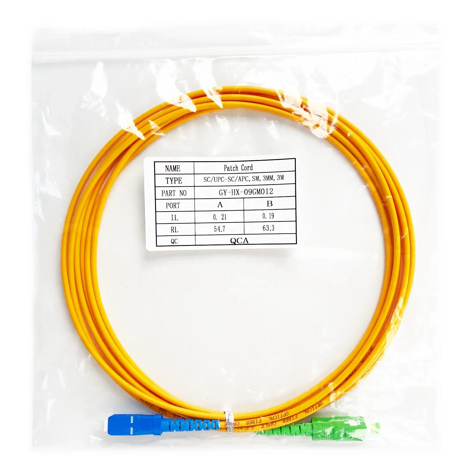 QD APT Fiber Optic Patch Cord Single Mode Simplex  SC/UPC-SC/APC 3.0MM G652D  Cable-boxintelecom