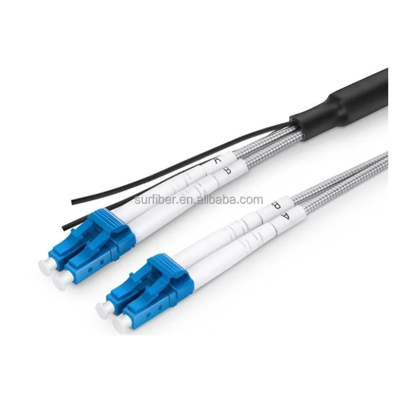 Waterproof  4 Fiber LC LC Armored Fiber Optic  Cable 7.0mm 2 Core Armoured Breakout Outdoo
