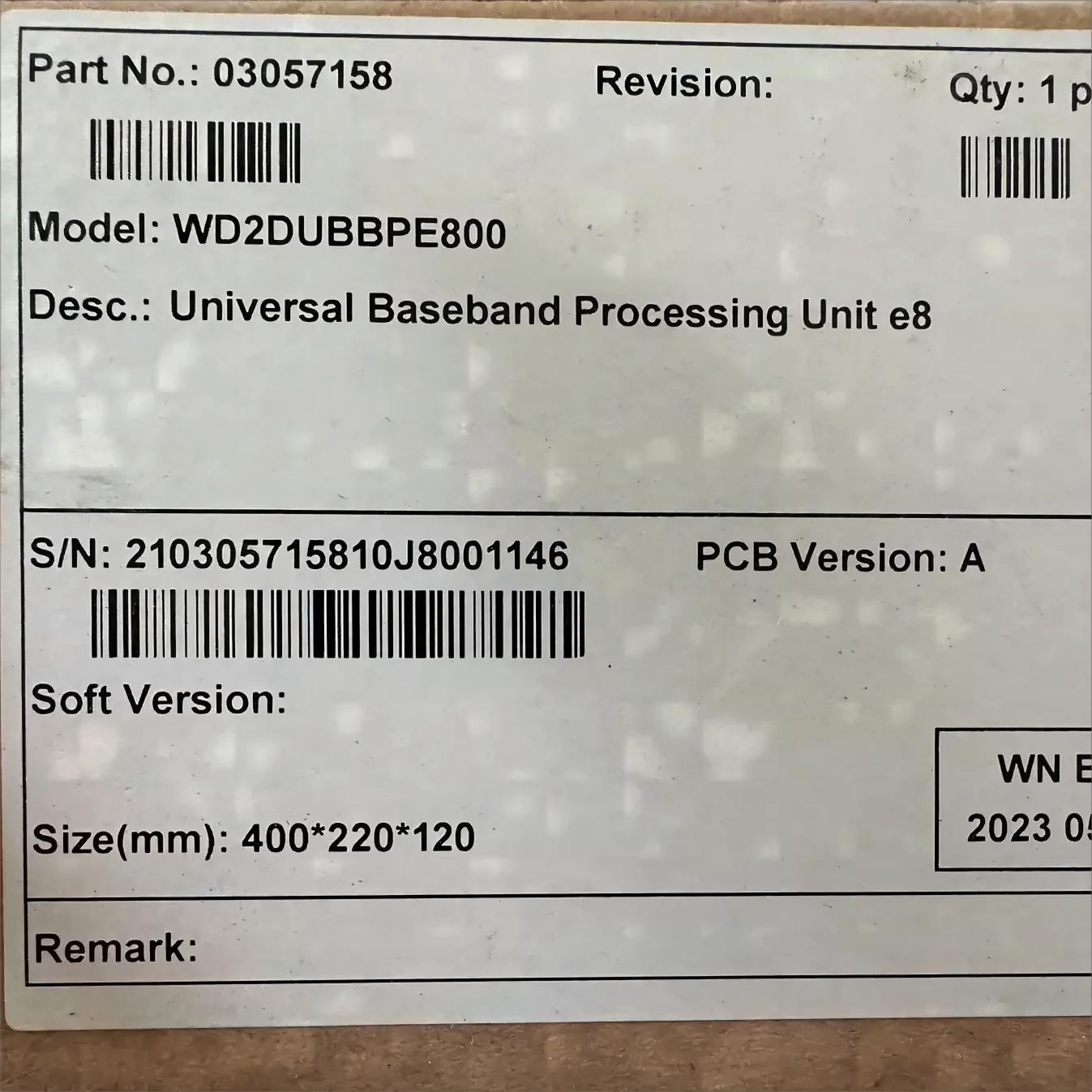 Universal Baseband Processing Unit E8 UBBPE8 WD2DUBBPE800 03057158